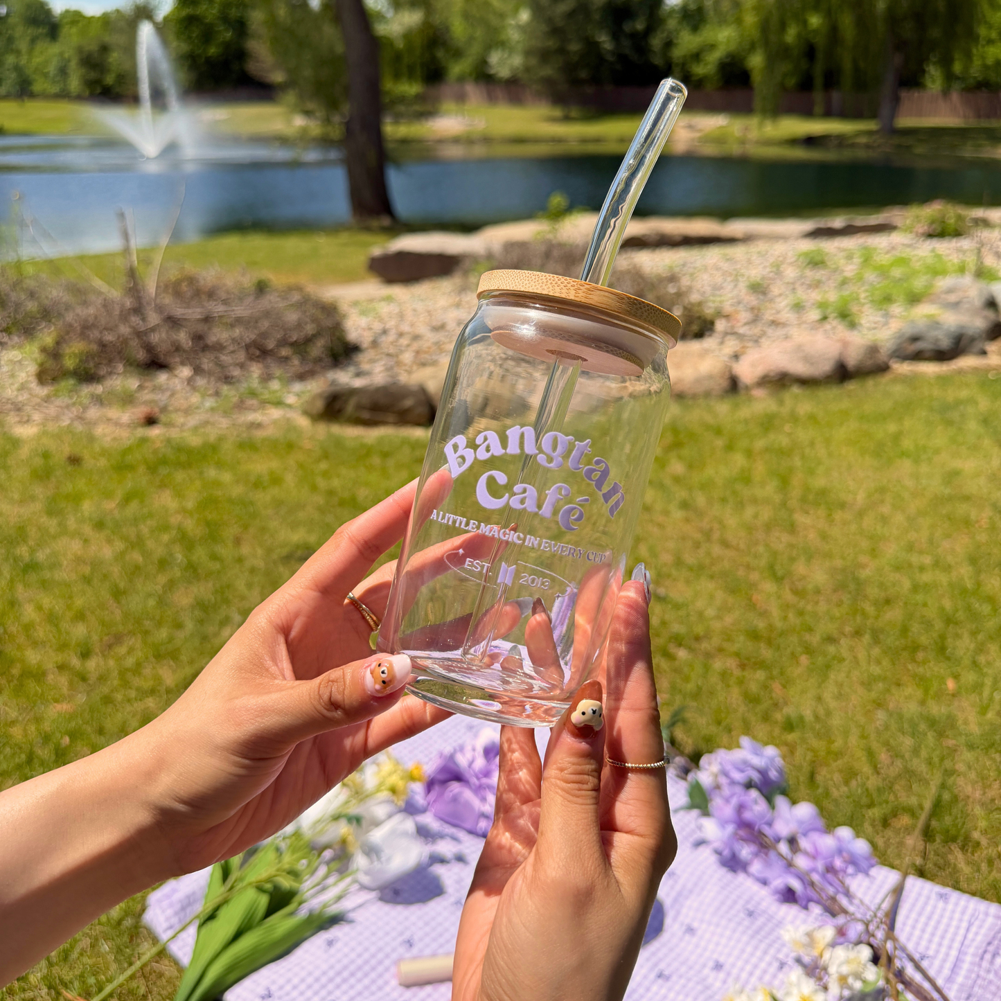 bangtan café 16oz glass can cup🧋