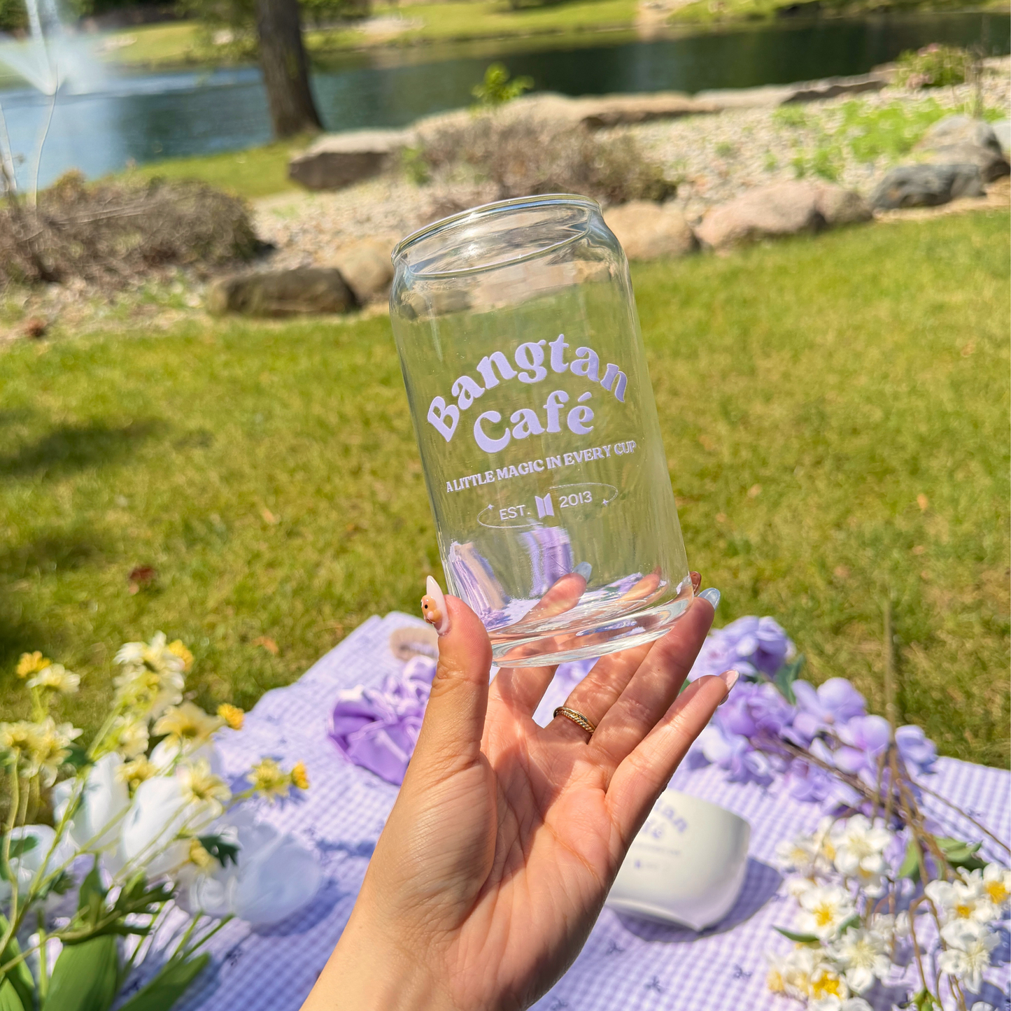 bangtan café 16oz glass can cup🧋