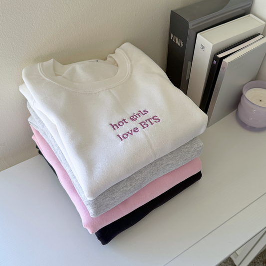 hot girls love bts embroidered crewneck