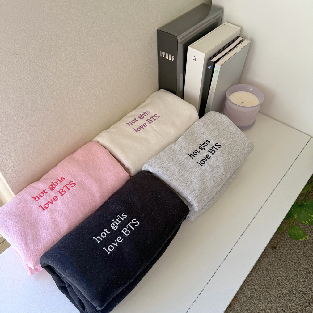 hot girls love bts embroidered crewneck