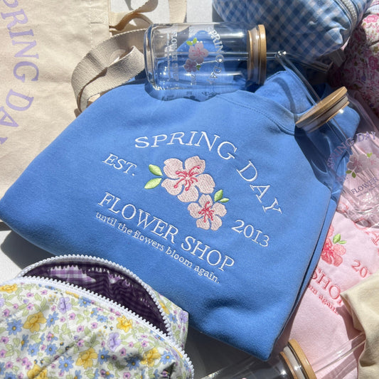 spring day flower shop embroidered crewneck