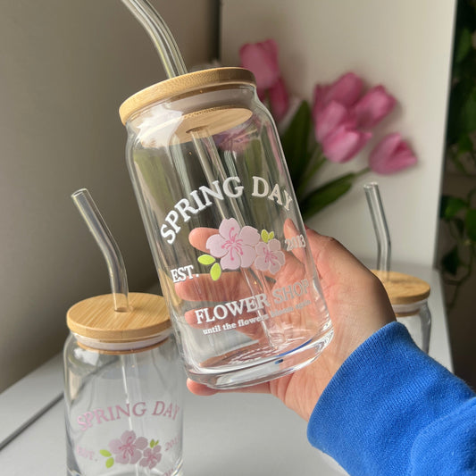 spring day flower shop 16oz glass can