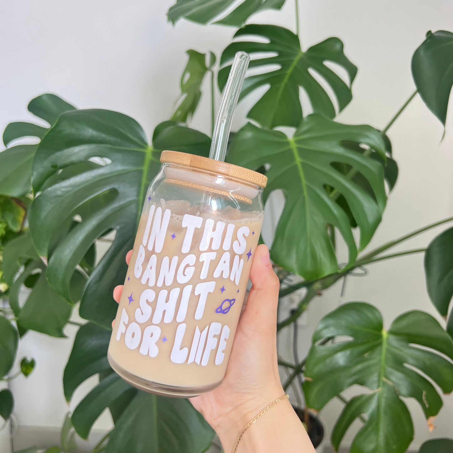 16 oz 'bangtan shit for life' glass can