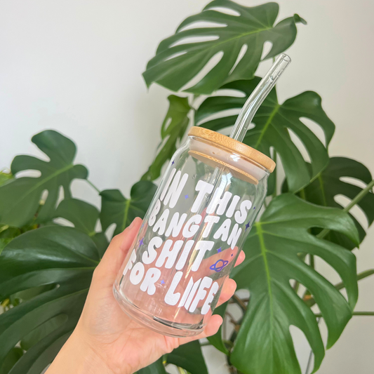 16 oz 'bangtan shit for life' glass can